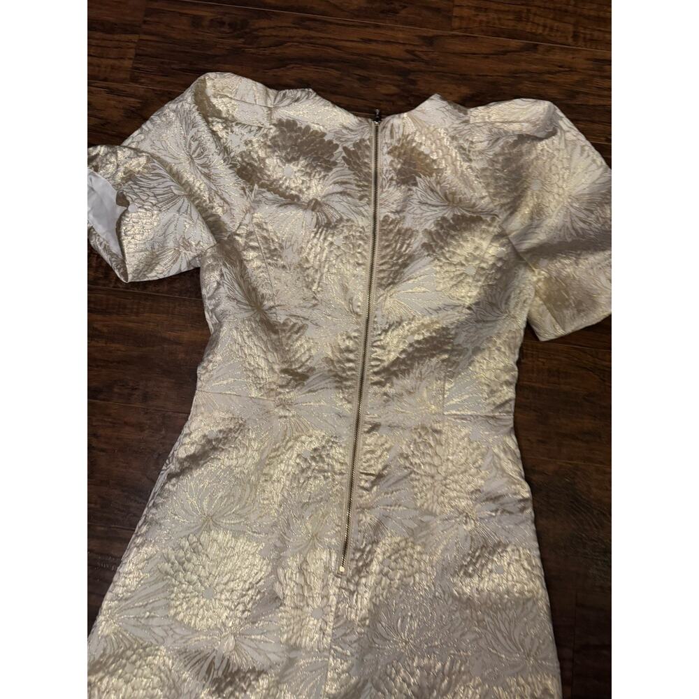 Lilly Pulitzer Brocade Puff Sleeve Mini Dress Metallic Gold White Size 4 - Picture 9 of 9